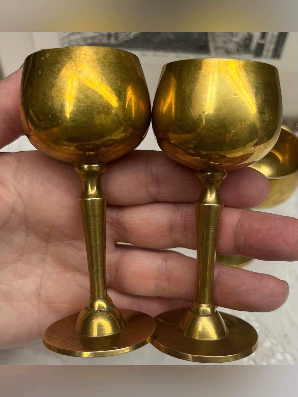 Vintage Solid Brass Wine Goblet Set of 4, Retro Barware - Picture 5 of 7